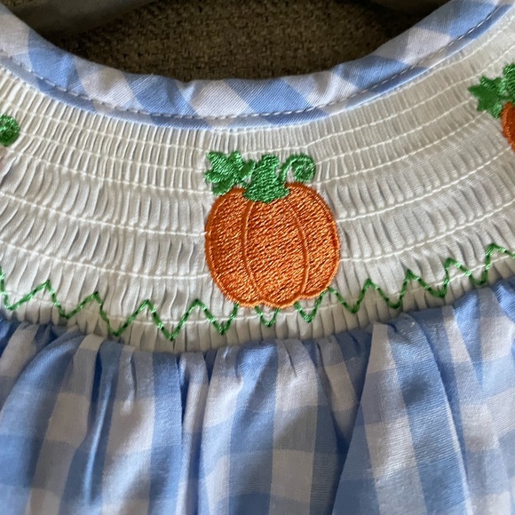 New without tags 12 month long sleeve smocked pumpkin dress - Picture 3 of 3